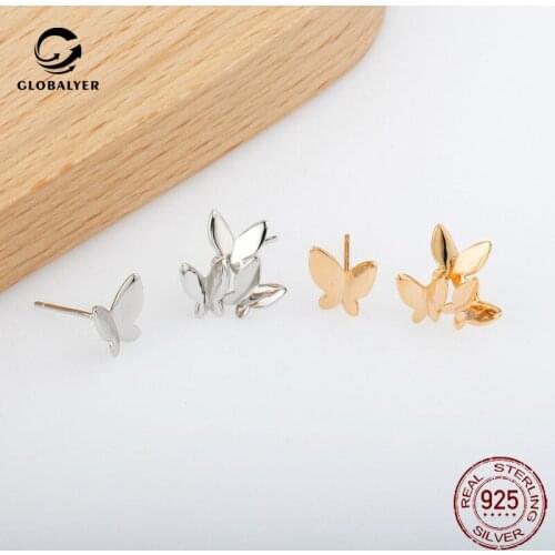 S925 Sterling Silver Stud Earrings Fashion asymmetric butterfly stud earrings Japan and South Korea premium simple earrings 591