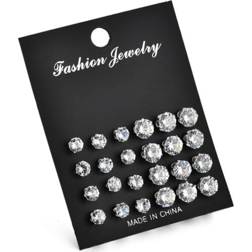 12pairs/set Fashion Exquisite Zircon Crystal Stud Earrings for Women Trendy Party Elegant Statement Earrings Ear Nail Jewelry