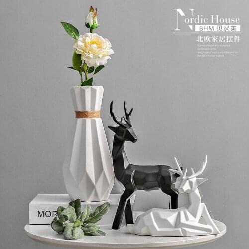 Nordic Ins Porcelain Animal Figurines Ceramic Flower Vase Home Ornaments Decorative Cabinet Graceful Miniatures Wedding Gift