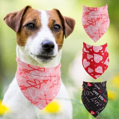 Saliva Towel Love Printing Skin-friendly Pet Supplies Polyester Bib Scarf for Valentines Day