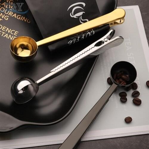 T&Y 1 PC Stainless Still Tea Coffee Measuring Spoon Scoop with Integrated Bag Clip Multifunction Powder Measuring Tools