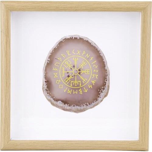 TUMBEELLUWA 8.7'' Framed Agate Slices,Healing Engraved Runes Viking Symbols,Wedding Decor Living Room Dorm Wall Art Home Decor