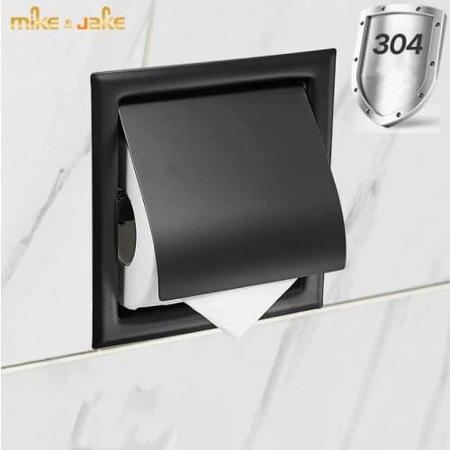 Black Recessed Toilet Tissue Paper Holder stainless steel 304 wall paper holder 304 SUS Double Wall Bathroom Roll Paper Box