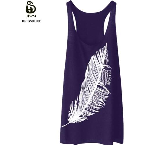 GSODET Summer Women Feather Print Vest 2021 Sexy Bottoming Shirt Plus Size Casual Loose I-Shaped U-Neck Tanks Female Tops New