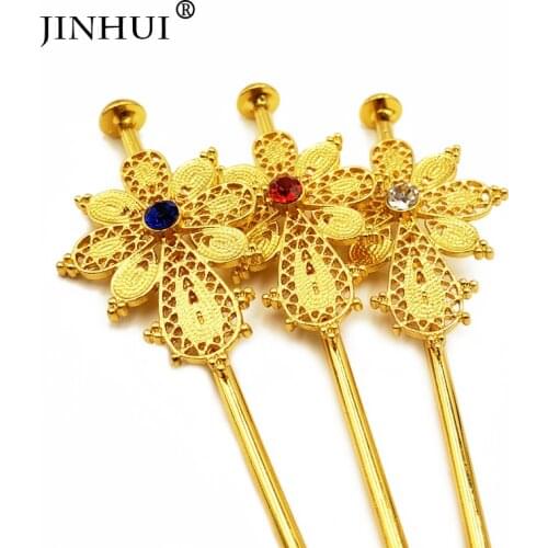 JIN HUI New Fashion Women Gold Color red blue Hair Sticks African Ethiopian Girl headwear Hairpin wedding Hairpins