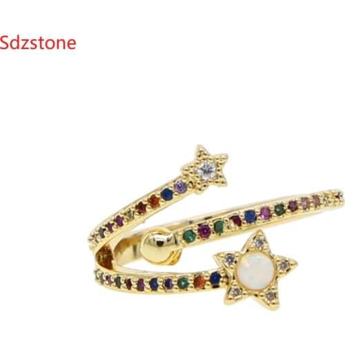 Womens High Quality rainbow Cubic Zircon CZ Crystal Star Ring for Women Gold Color white opal ring Bague Jewelry