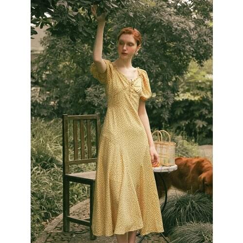 Sweet Bubble Sleeve French Platycodon Grandiflorum Dress Womens First Love in Summer