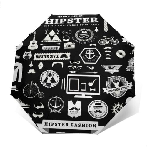 Sunny Umbrella Hipster Retro Icon Set Automatic folding portable men women umbrella Sunscreen rain Windproof beach parasol