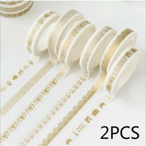 2 Rolls Random Masking Paper Washi Tape Cute Gold Fence Lace DIY Scrapbooking