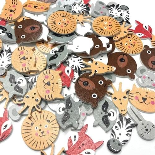 20pcs Wooden Buttons Animal Shaped Creative Button,Cartoon Pattern Decorative Novelty Mixed Random Round 2 Holes Buttons 25-30mm