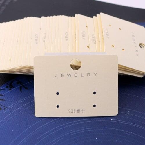 3.3x4.5cm Plastic With Beige Paper Earrings Cards 100pcs/lot Silver 925 Jewelry Rectangle Price Labels Fashion Ear Studs Display