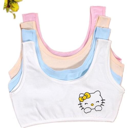 4pcs Cute Young Girl Training Bra Children Girl Cartoon Cat Printing Bra Teenage Cotton Bras Children Underwear 6-14T
