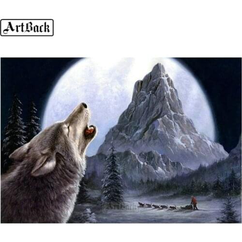 5d diamond painting wolf moon full square & round animal big mountain icon diamond mosaic canvas diamond art sticker