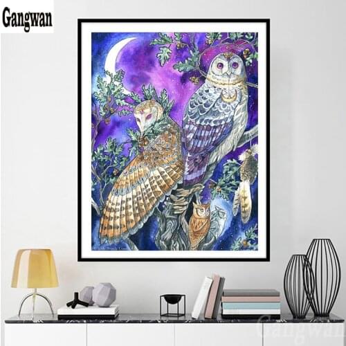 5D Cross-Stitch Diy Diamond Painting Full Round drill Owl Family Diamond Mosaic Rhinestone Picture Embroidery cartoon Animals