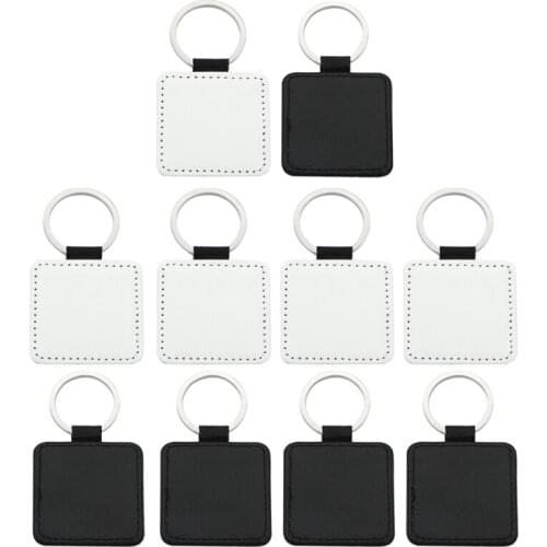 97QE 10Pcs Leather Keychains Blank Heart Round Square MDF Keychains Sublimation Heat Transfer Keychains Kit Jewelry Making