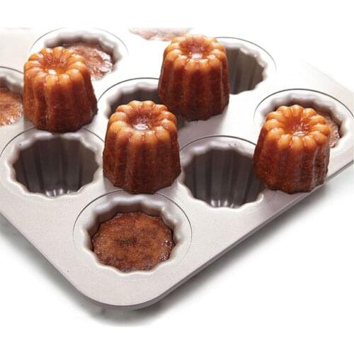 Cannele 12 Cups Carbon Steel Non-stick Cake Baking Mold Good Thermal Conductivity High Temperature Resistance Bread Baking Tools