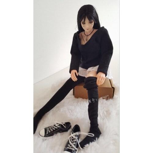 Estartek Full Hand Made Customized 1/6 White Black Long Sleeved Dress for 12inch Action Figure DIY