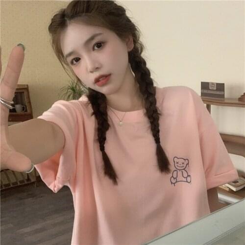 Printed Round Neck Short-sleeved T-shirt Womens Summer New Korean Style Loose and Thin All-match Casual Bottoming Shirt