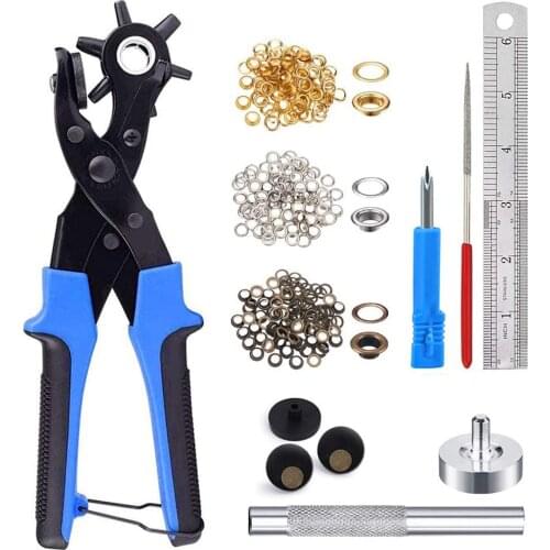 Leather Hole Punch Tool for Belt - Multi Hole Sizes Puncher DIY Home or Craft Projects-with 5/32" Grommet Eyelet Kit