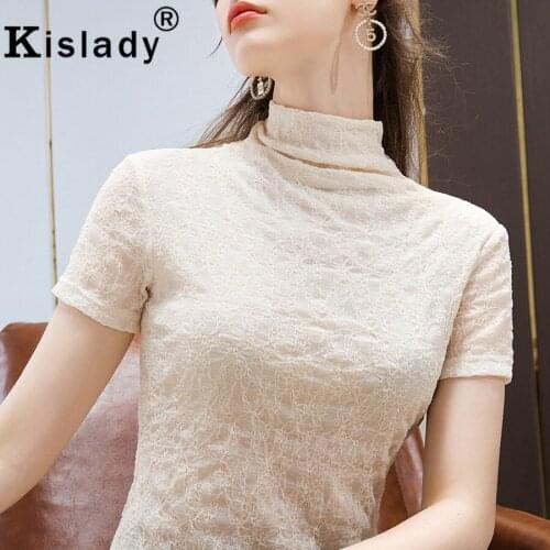 Kislady Turtleneck Embroidery Hollow Out Gothic Shirts Lace Sexy OL Tops Harajuku Shirt Korean Vintage Plus Size Floral Clothes