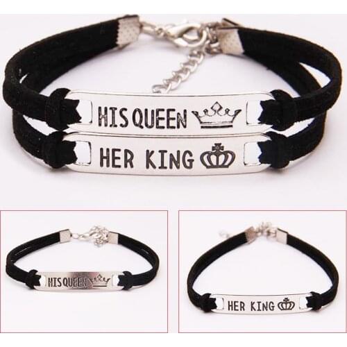 Classic Her King His Queen Lover Bracelets Letter Carve Stainless Steel Bracelet Couple Bracelets Jewelry Crown Paired Bracelet