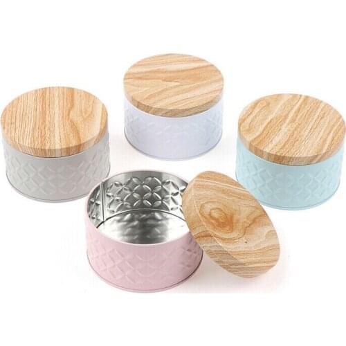 Storage Box Wood Grain Lid Candy Diy Candle Making Round Empty Iron Box With