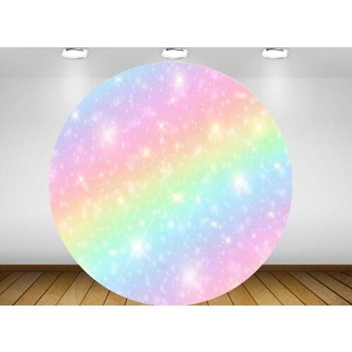 Unicorn colorful glitter Round Backdrop circle background baby shower photo birthday Party banner table Cover plinth YY-381