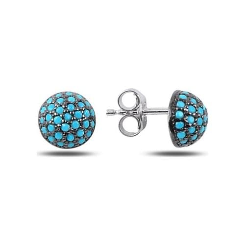 KUTAYDAN Nano Stone 7mm Half Ball Earrings 925 Sterling Silver