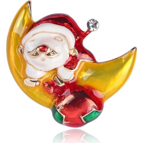 Trendy Santa Claus Moon Brooch Pins Enamel Christmas Party Decoration Clothes Jewelry Merry Christmas Gifts AL586