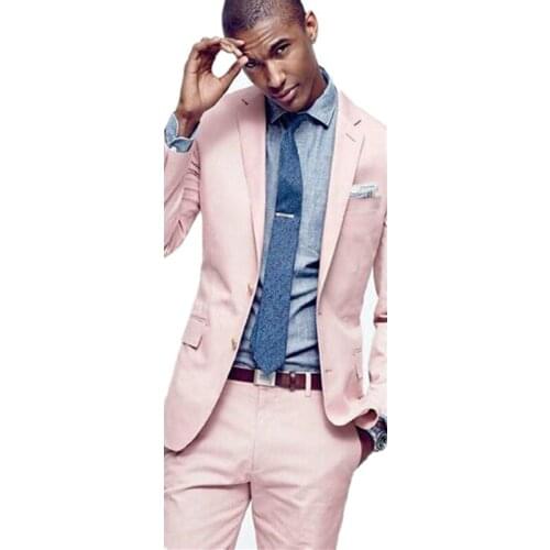 Fashion light pink men suit slim fit men suits casual workoffice wedding party blazer groom groomsmen tuxedos (Jacket+Pant)