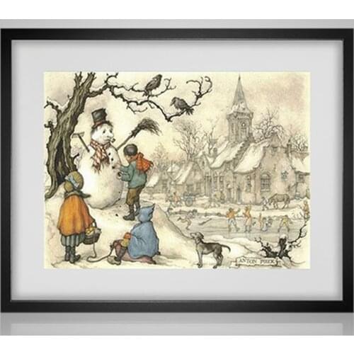 Customized Embroidery The Snowman Anton Pieck Counted Cross Stitch Kit Baby with 100% Cotton Floss& Free Shipping for Home Decor