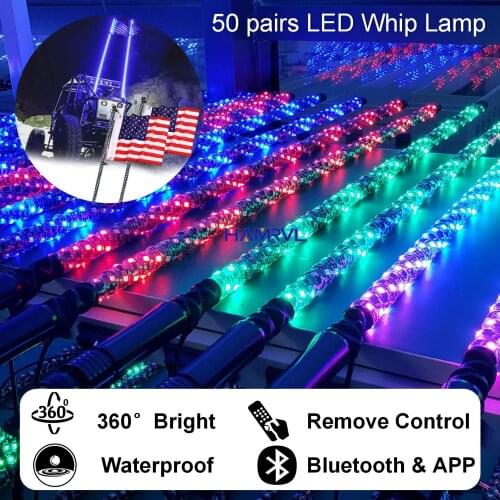 Wholesale APP Bluetooth Ajust Color LED Whip Light RGB Multi-color IP67 Flagpole Lamp Light for ATV UTV 50x2 Brake Turn Signal