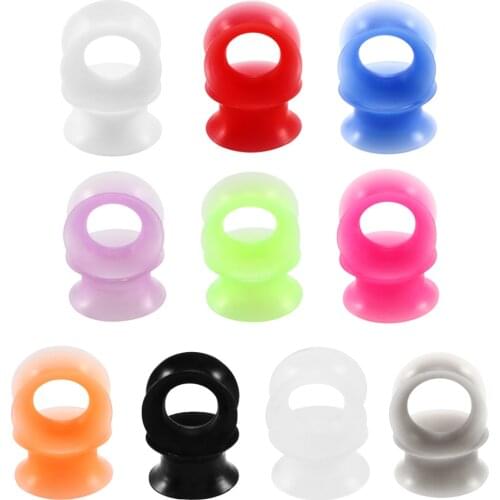 Pair Silicone Colorful Hollow Ear Tunnel Plugs Thin Flexible Skin Double Flared Ear Gauge Expander Stretcher Piercing Jewelry