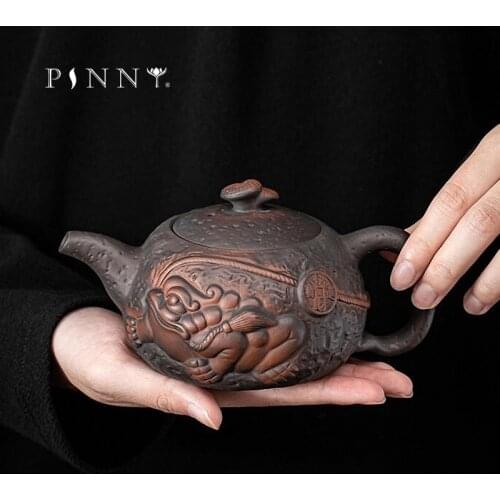 PINNY 280ML Purple Pottery Vintage Teapot Ceramic Toad Carving Tea Pot Pigmented Kung Fu Tea Service