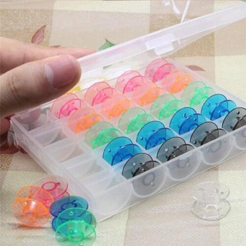 25 Grid Clear Storage Case Box With 25Pcs Empty Colorful Sewing Box Bobbins Spool for Brother Janome Singer Elna Sewing Machine
