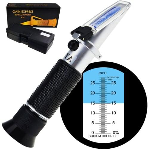 Salinity Refractometer 0-28% ATC, Sodium Chloride (NaCl) Salt Level Meter Tester, +/- 0.2% Accuracy, Food Industry Sea Water