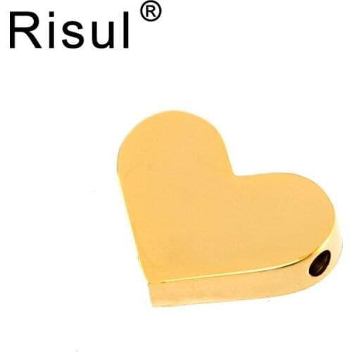 Risul slide heart 2mm drilled hole 2 styles pendant Women jewelry Stainless steel necklace pendants mirror/brush polished 50pcs