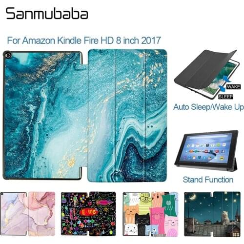 Sanmubaba PU Leather Case For Amazon Kindle Fire HD 8 inch E-Reader 2017 Magnetic Flip Stand Smart Tablet Cover Protective Shell