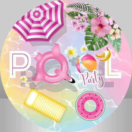 Sensfun Pool Party Round Background Circle Photo Backdrop Summer Birthday Party Decoration Table Cylinder Cover