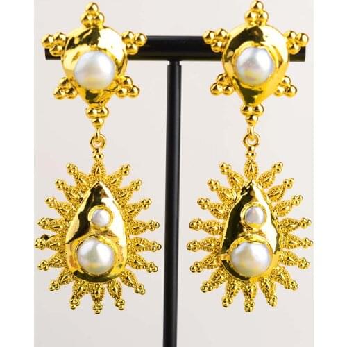 1pair 24 K Yellow Gold Plated Keshi Pearl Stud Earrings