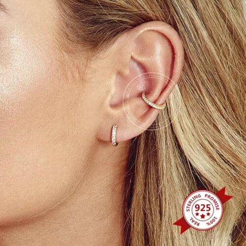 Punk Plated 24K Gold/925 Silver Zircon Clip Earrings Geometry Ear Cuff Fake Piercing For Women Fashion Jewelry