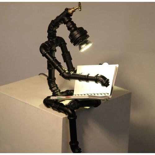 SGROW Iron Robot Desk Lamps Loft Vintage LED Table Lights Industrial Lampara for Cafe Bar Bedroom Water Pipe Lighting Fixtures