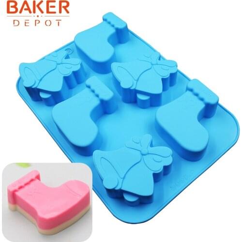 BAKER DEPOT silicone cake mold Christmas Bell Sock handmade soap resin candle mould candy chocolate jelly form cake decoration