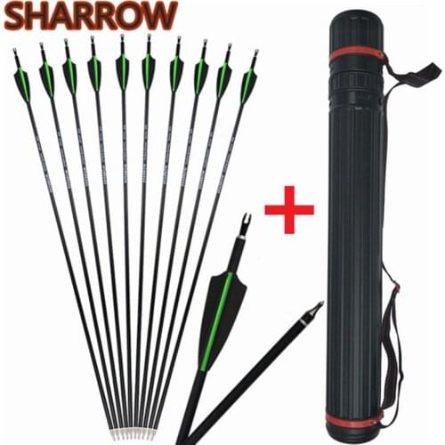 12Pcs 30" Archery Carbon Arrows Spine 500 Replacement Broadhead With Arrow Tube For Outdoor Target Practice Shooting Accessories