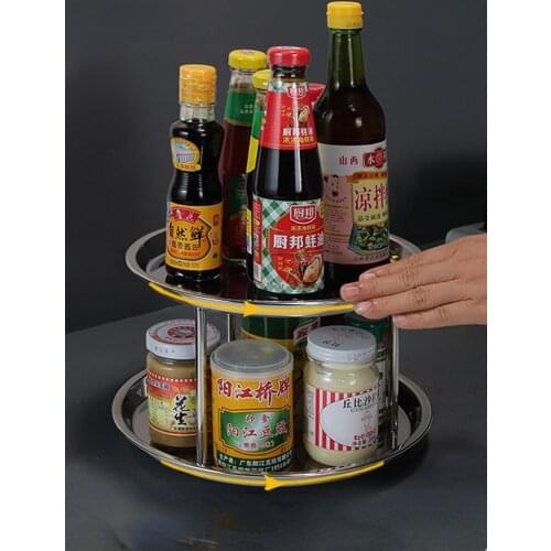 Stainless Steel Storage Rack Cosmetic Seasoning Double Layer Storage Shelf Rotating Cosina Organizador Kichen Organizer DF50SN