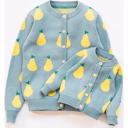 Mother Daughter Sweater Cute Kids Knit Jacket for Family Matching Tops Clothes Coat Jacquard Mommy and Me Son Sweaters Outwear