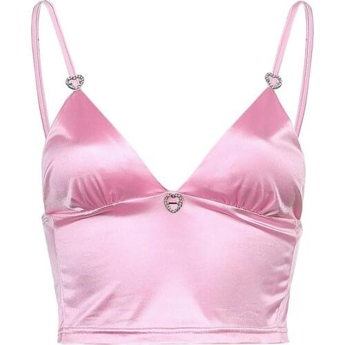 HOT SALES！！Camisole Sleeveless Heart Shape Rhinestones Summer Women Solid Color Backless Crop Top Vest for Party Wholesale