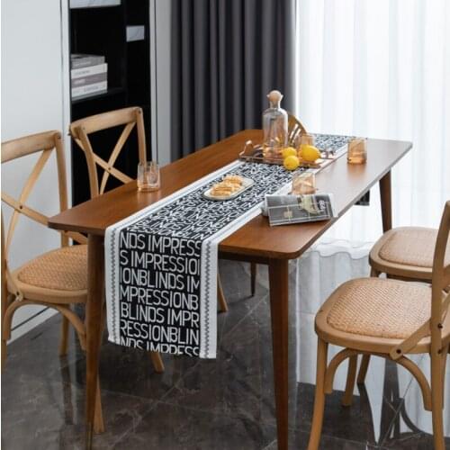 Black White Letter Jacquard Table Runner Tea Table TV Cabinet for Dining Table Wedding Party Christmas Tablecloth Decoration