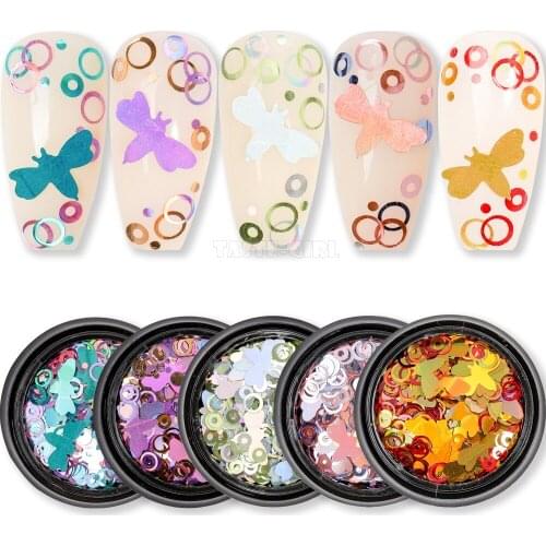1 Jar Colorful Nail Glitter Holo Round Circle Bee-shape Sequins Acrylic Nail Art Decoration Manicure DIY Slice Sticker
