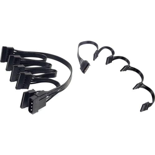 15 Pin SATA Power Extension Hard Drive Cable With 4Pin IDE To 5-Port Power Supply Cable,For Hard Drive HDD SSD PC